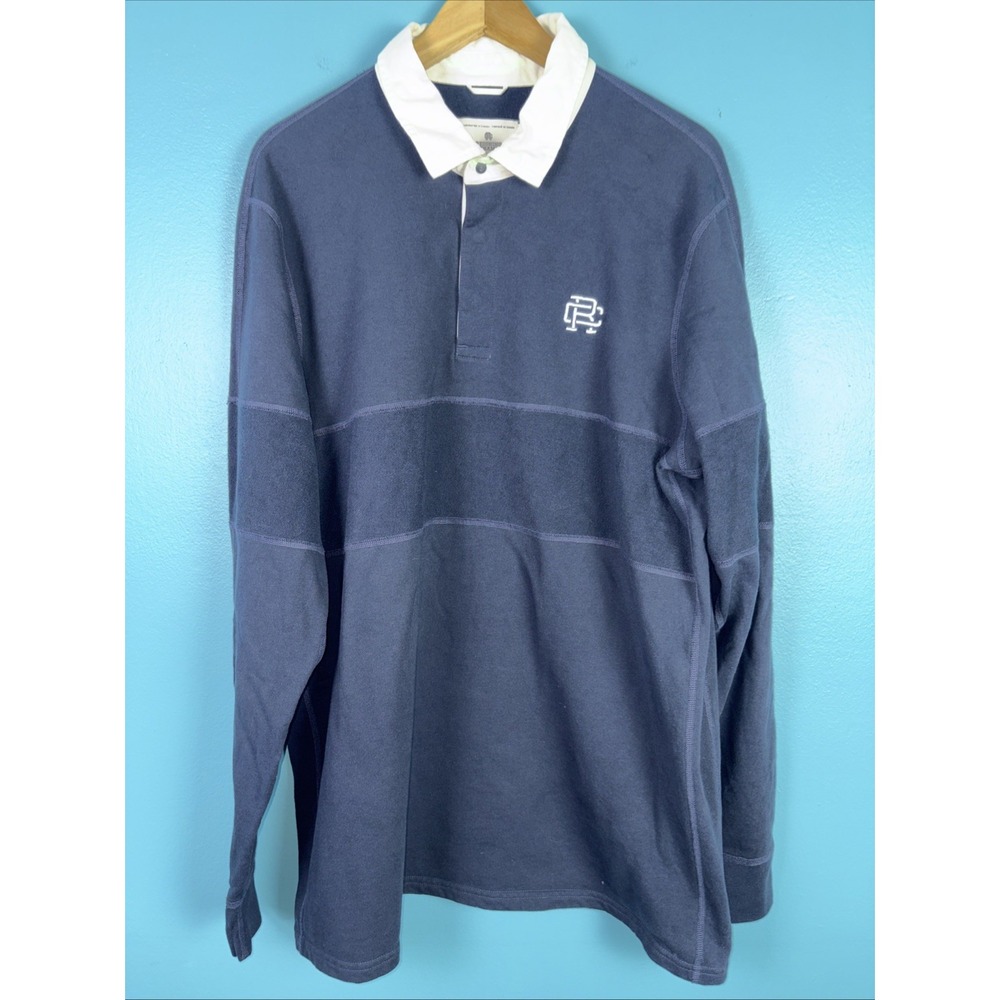 Reigning Champ XXL Long Sleeve Blue Rugby Shirt Preppy Snaps Old Money Y2K
